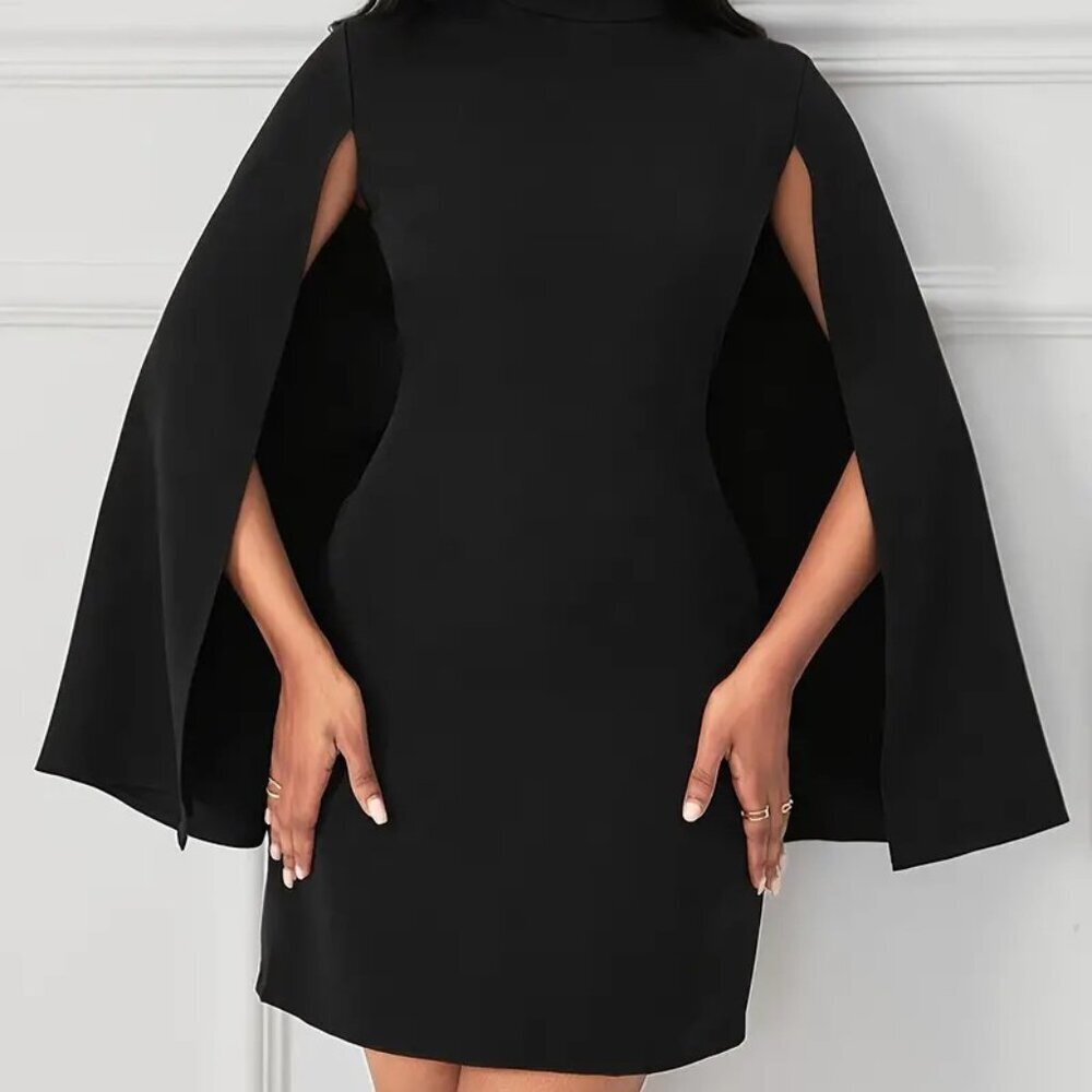 Elegant Cape Design Crew Neck Dress